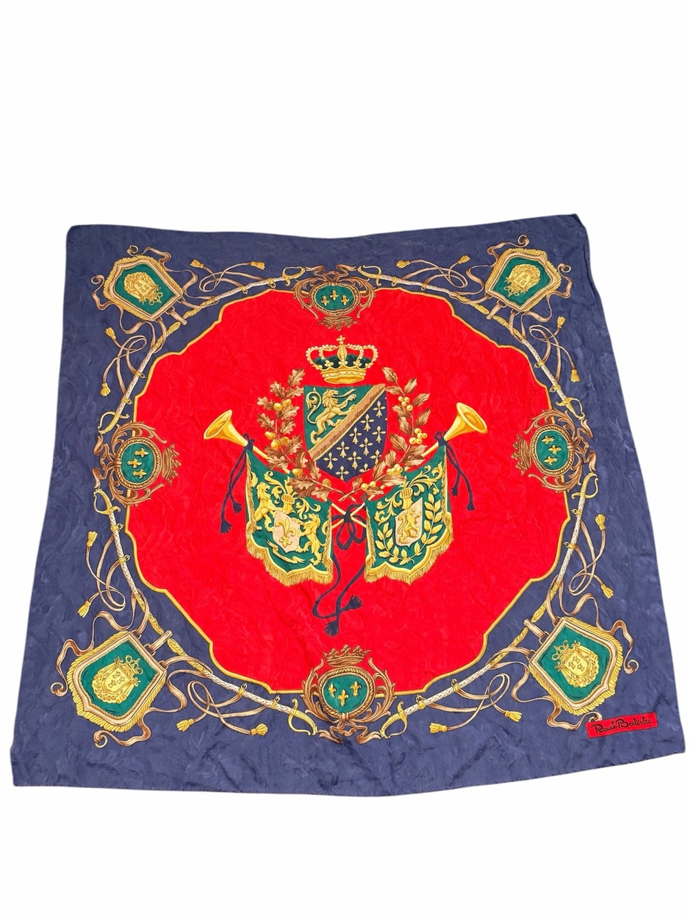 Vintage RENATO BALESTRA Made Italy 100% Square Silk Scarf Crest Twilly 32” X 32”